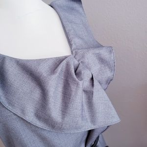 Grey Belted Suit Dress with Asymetrical Neckline
